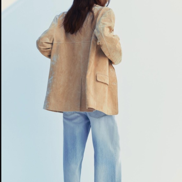 ZARA NEW WOMEN 100% SUEDE BLAZER Beige - Picture 5 of 6